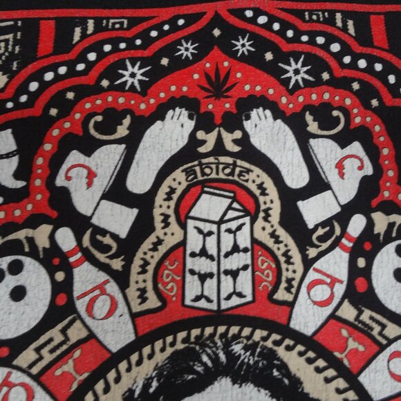 THE BIG LEBOWSKI RUG PATTERN BOWLING PIN TEE BLACK MEDIUM T-SHIRT L198 - Picture 5 of 8